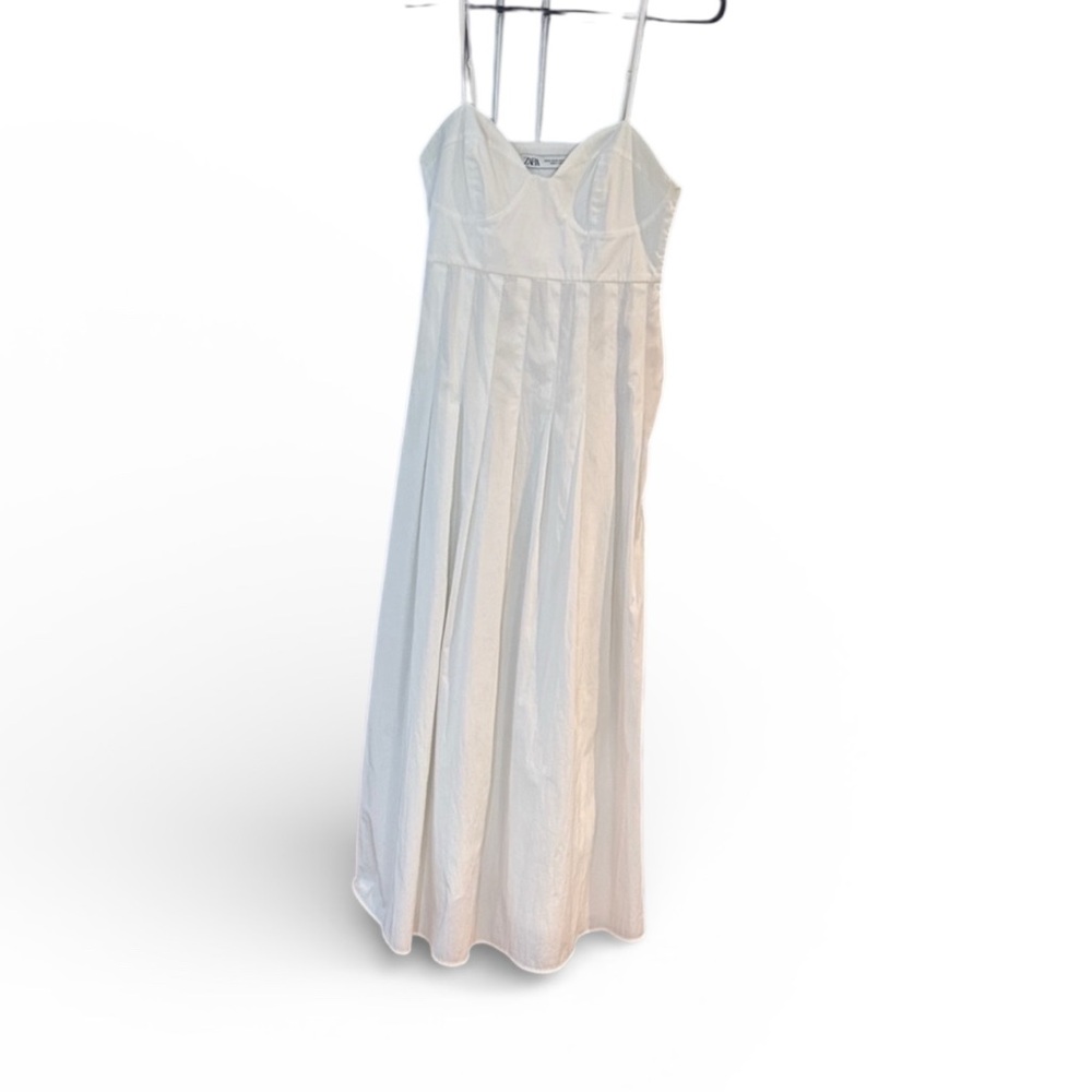 Zara women's Poplin spaghetti strap midi dress off white Size XS